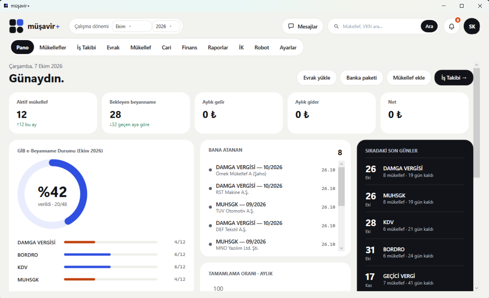 MüşavirPlus dashboard